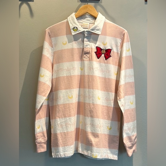 SAILOR MOON BoxLunch Rugby Shirt Long Sleeve Embroidered Anime Cotton Large - Picture 1 of 8